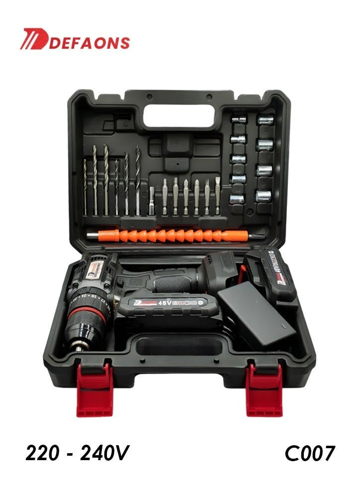 DEFAONS 48V Cordless Drill Driver Kit C007 with 2 Batteries, Charger & Bits – 220-240V Electric Screwdriver Set in Carry Case - Image 1